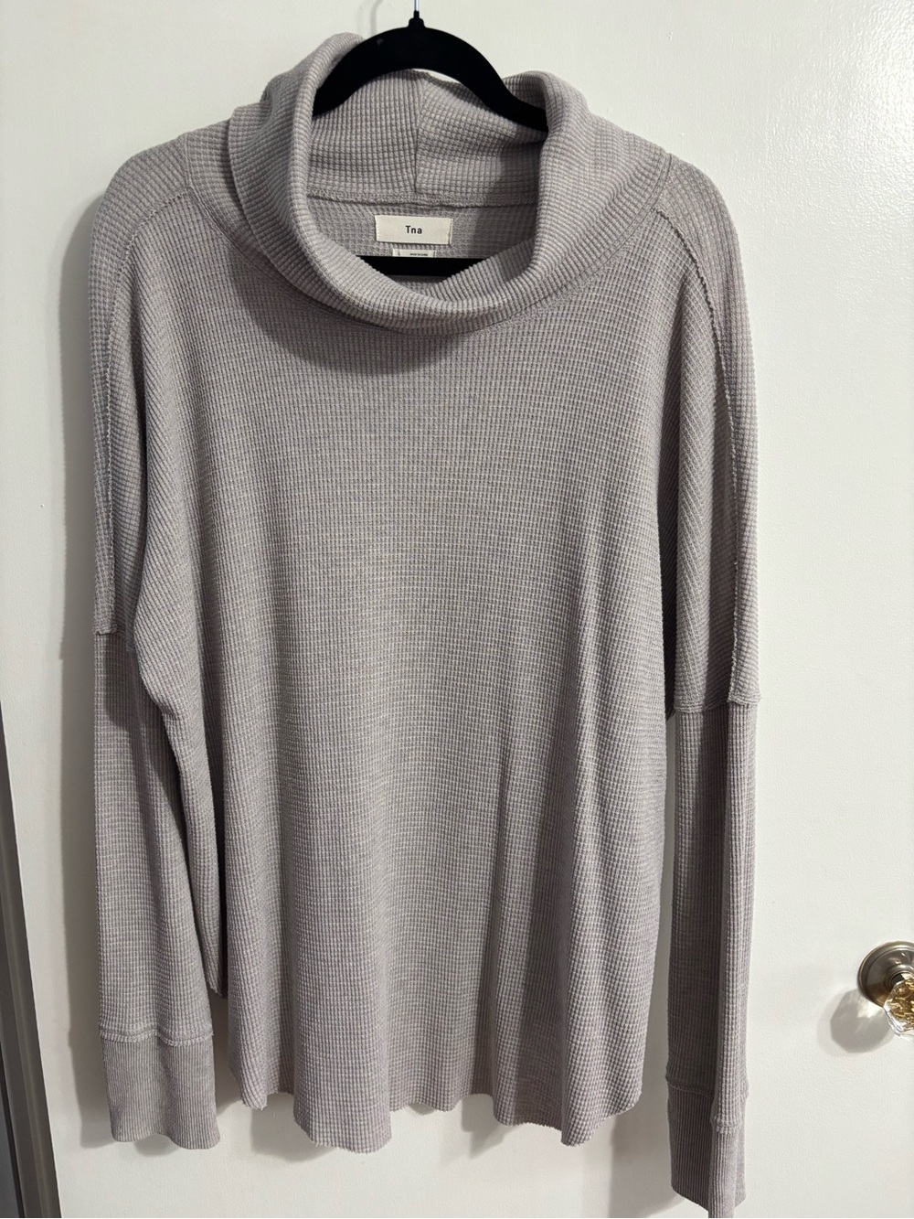 Tna Lightweight Waffle Knit Cowl Neck Sweater - Light Gray